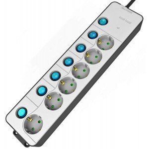 Entac Πολύπριζο 6 Θέσεων με Ξεχωριστούς Διακόπτες 3G1.5 1.5m Entac Πολύπριζο 6 Θέσεων με Ξεχωριστούς Διακόπτες 3G1.5 1.5m