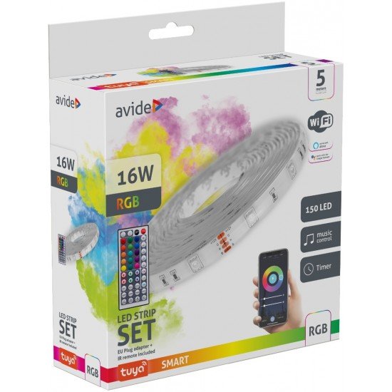Avide LED Ταινία Blister 12V 16W RGB 5m TUYA - με Έλεγχο Μουσικής + IR Τηλεχειριστήριο
