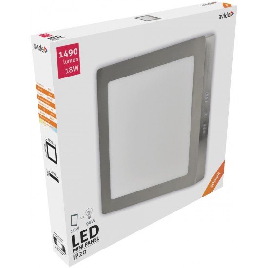 Avide LED Πλαφονιέρα Τετράγωνο Αλουμίνιο Σατέν Νίκελ 18W Λευκό 4000K