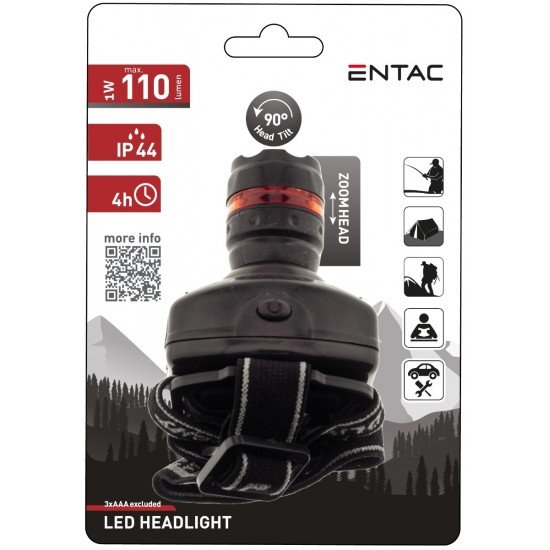 Entac Φακός Κεφαλής Zoom 1W Πλαστικό