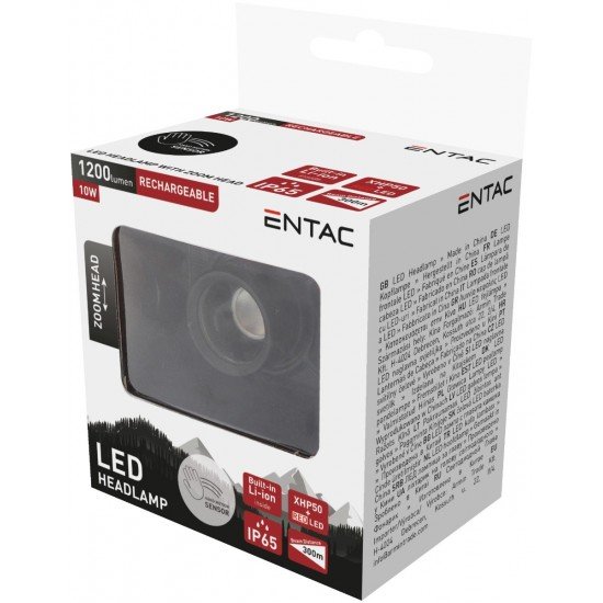 Entac Φακός Κεφαλής Zoom Με Αισθητήρα Κίνησης 10W XHP50+ Κόκκινο