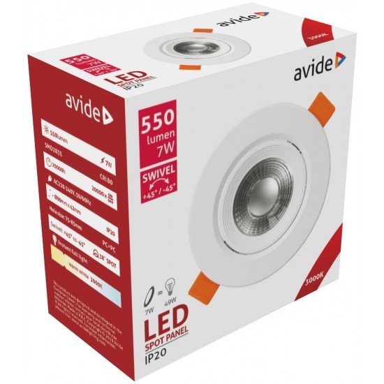 Avide LED Χωνευτό Σπότ 38° Στρογγυλό 7W Θερμό 3000K