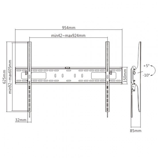 Brateck Βάση TV Επιτοίχια LP42-69T 60" - 100"