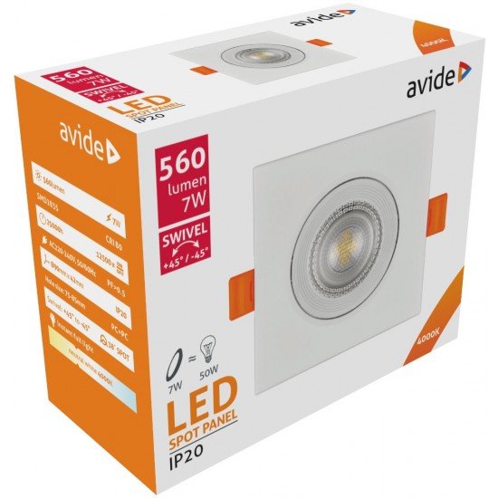 Avide LED Χωνευτό Σπότ 38° Τετράγωνο 7W Λευκό 4000K