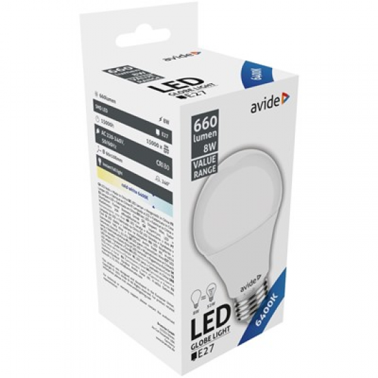 Avide Value LED Σφαιρική E27 8W CW 6400K