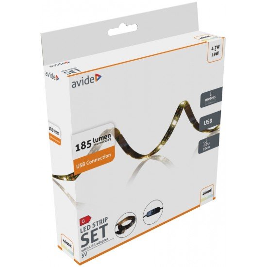 Avide LED Ταινία Blister 5V SMD5050 30LED Λευκό IP65 1m