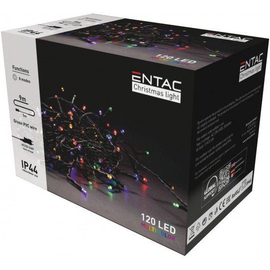 Entac Χριστουγεννιάτικα λαμπάκια IP44 120 LED Πολύχρωμα 9μ