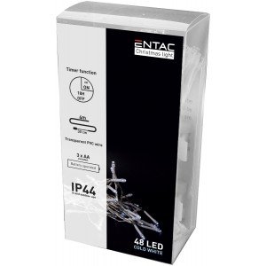 Entac Χριστουγεννιάτικα Λαμπάκια IP44 48 LED με Χρονοδιακόπτη Ψυχρό 4m