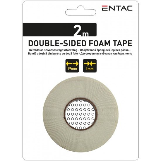 Entac Ταινία Αυτοκόλλητη Αφρώδης Διπλής Όψης 1x19mm Λευκό 2m