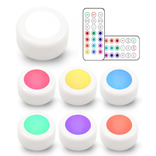 Entac Mini Φορητό Φωτάκι Νυκτός 0,45W RGB RC 6τμχ/σετ