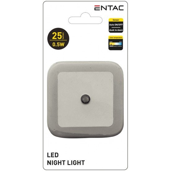 Entac Φωτάκι Νυκτός 0.5W Τετράγωνο Θερμό  Άσπρο