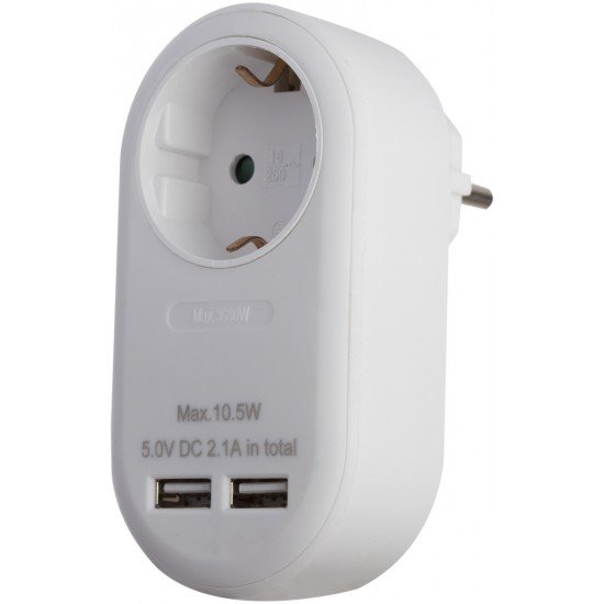 Entac Πρίζα Σούκο με 2 Θύρες USB  (total 2.1A) Άσπρο