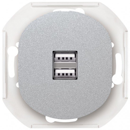 EON E6161.S 2xUSB charger 2,1A 5V without cover frame, silver