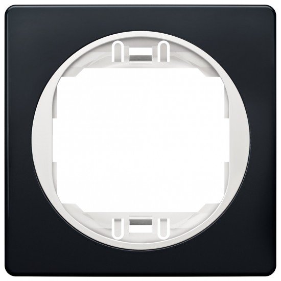 EON E6801.E10 One-gang frame 80x80, soft-touch black with white holder