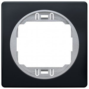 EON E6801.E1S One-gang frame 80x80, soft-touch black with silver holder EON E6801.E1S One-gang frame 80x80, soft-touch black with silver holder