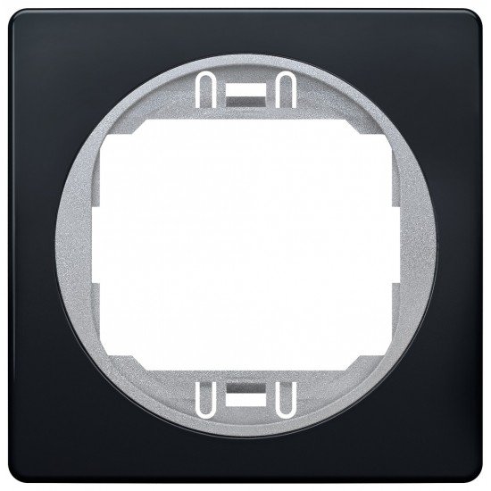 EON E6801.E1S One-gang frame 80x80, soft-touch black with silver holder