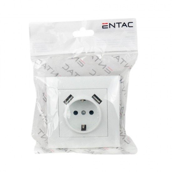 Entac Arnold Recessed wall socket earthed + 2 USB 2.1A (total) White