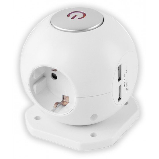 Entac Πολύπριζο 3 Θέσεων με Διακόπτη Μπάλα, 2x2.1A USB Θυρών 1.5m 3G1