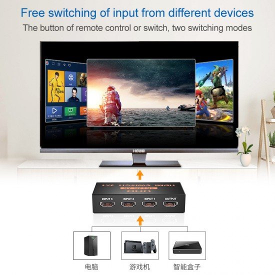 ATC HDMI Switch Μεταλλικό 3 In / 1 Out 4K x 2K Remote