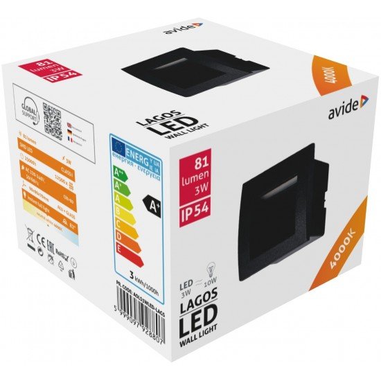 Avide Εξωτερικό Φώς Σκάλας Χωνευτό Lagos LED 3W Λευκό 4000K IP54 9cm