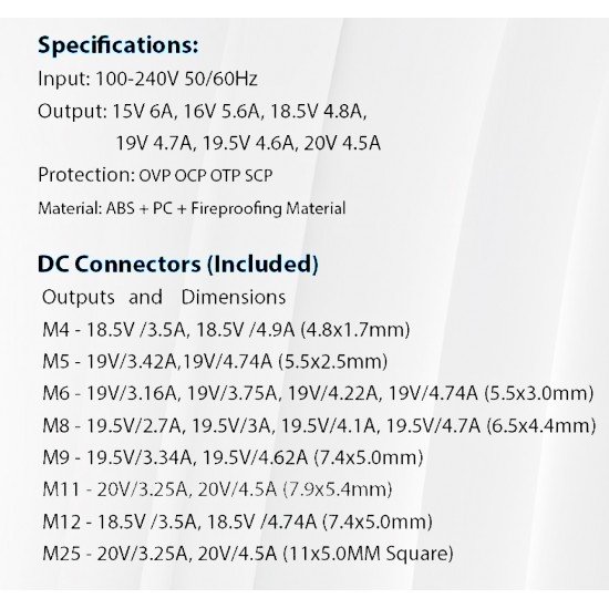 Τροφοδοτικό 90w για Laptop με 10 κεφαλές