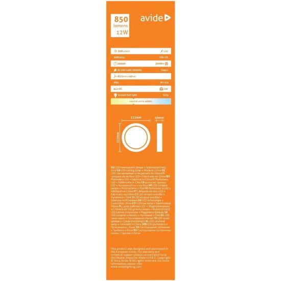 Avide Στεγανή Πλαφονιέρα Οροφής  IP54 Στρογγυλό (Merkur-C) 12W Λευκό 4000K Γκρί