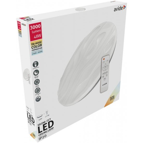 Avide LED Μοντέρνα Πλαφονιέρα Οροφής Selene-CCT 48W με Τηλεχειριστήριο