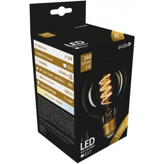 Avide LED Soft Filament G80 5W E27 360° Θερμό 2700K