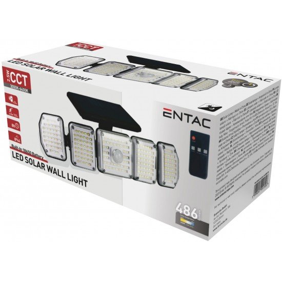 Entac Ηλιακός Προβολέας Τοίχου 2.5W SMD CCT 5 Κεφαλές Φωτοκύτταρο και Τηλεχειριστήριο