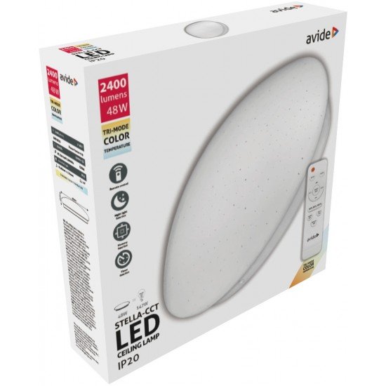 Avide LED Μοντέρνα Πλαφονιέρα Οροφής Stella-CCT 48W (24+24) με Τηλεχειριστήριο