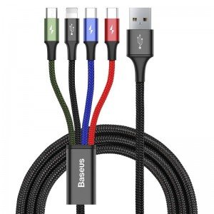 BASEUS Cable 4 in 1, USB-A to Lightning+2xUSB Type-C+Micro USB, 1.2 m, 3.5A, Fast (2x Type-C), CA1T4-B01 /black/