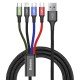 BASEUS Cable 4 in 1, USB-A to Lightning+2xUSB Type-C+Micro USB, 1.2 m, 3.5A, Fast (2x Type-C), CA1T4-B01 /black/