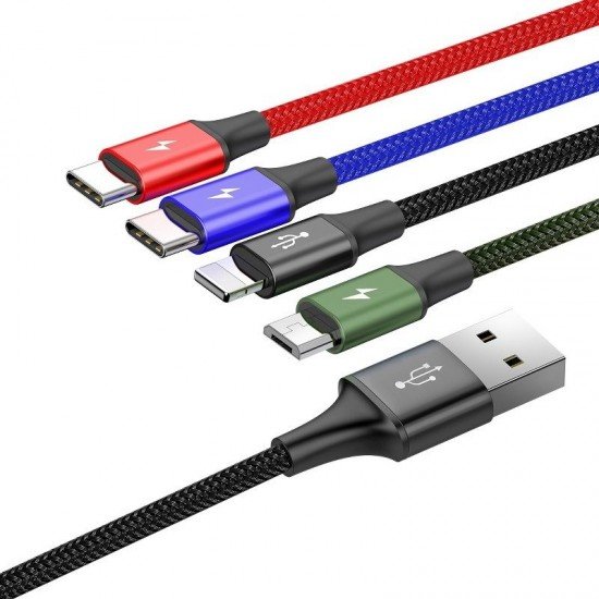 BASEUS Cable 4 in 1, USB-A to Lightning+2xUSB Type-C+Micro USB, 1.2 m, 3.5A, Fast (2x Type-C), CA1T4-B01 /black/