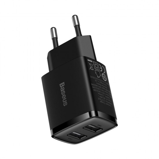 Baseus Compact 2 x USB wall charger, black, 10.5W