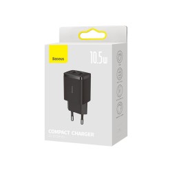 Baseus Compact 2 x USB wall charger, black, 10.5W