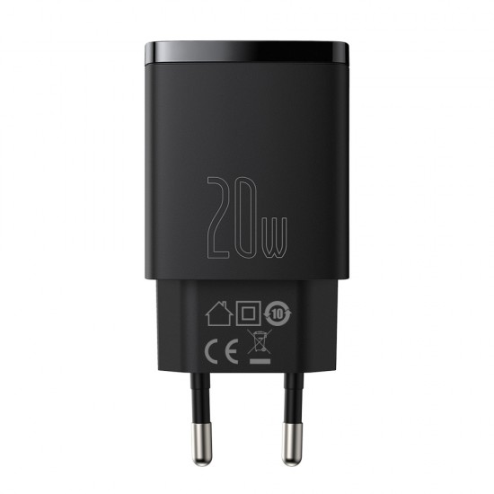 Baseus Compact PD 20W wall charger 1x USB-C 1x USB black