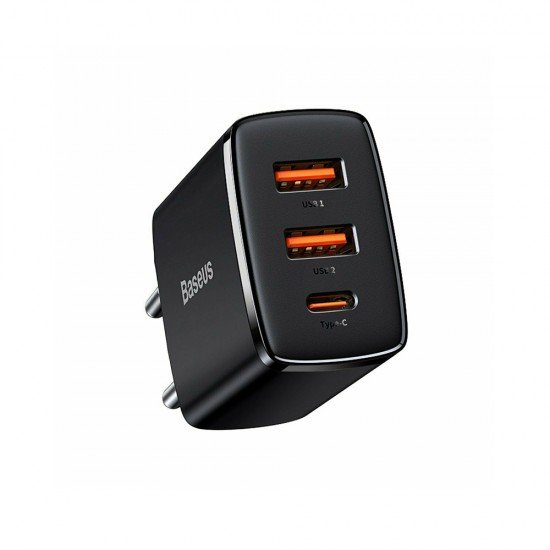 Baseus Φορτιστής Χωρίς Καλώδιο με 2 Θύρες USB-A και Θύρα USB-C 30W Power Delivery Μαύρος (CCXJ-E01)