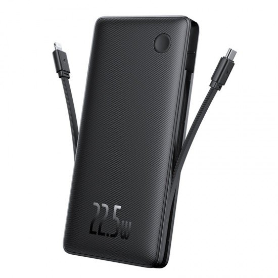 BASEUS Power Bank 10000 mAh 22.5W + built in cables: Type-C and Lightning, Airpow Lite black (P10067501123)