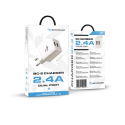 BeePower Wall charger - BC-2 2.4A 2 x USB + lightning cable set white