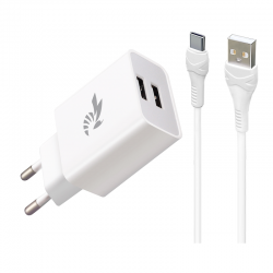 BeePower Wall charger - BC-2 2.4A 2 x USB + USB-C cable set white