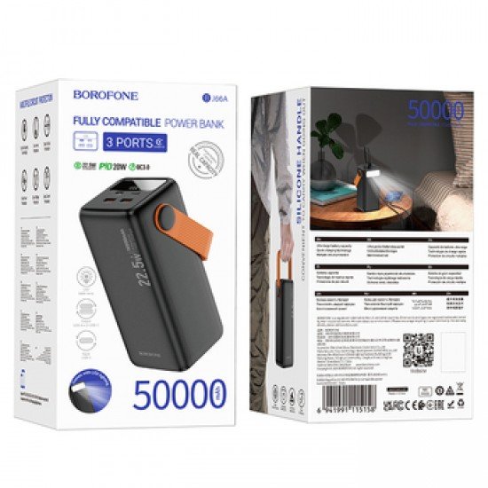 Borofone Power Bank 50000mAh BJ66A Magnifico - 2xUSB + Type C - QC 3.0 22.5W + PD 20W black