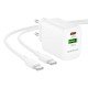 Borofone BN29 Φορτιστής Ταξιδίου Fuente GaN με 1xUSB-C PD30W και 1xUSB-A QC3.0A + Καλώδιο Φόρτισης USB-C σε USB-C Λευκός
