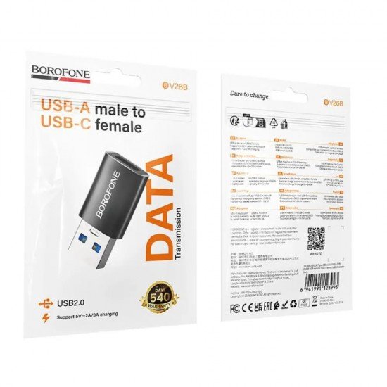 Borofone BV26B Αντάπτορας USB-C σε USB-A USB3.0 Υποστηρίζει Γρήγορη Φόρτιση Μαύρος