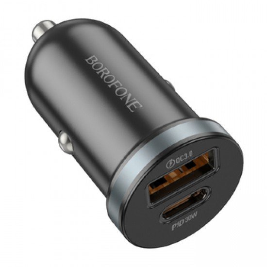 Borofone BZ22 Scenery Car Charger - USB + Type C - QC 3.0 PD 30W Black