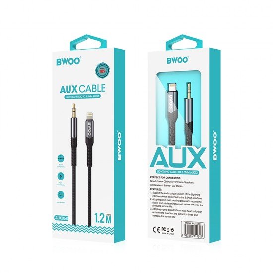 BWOO AUX cable 3.5mm - Lightning BO-AUX068 black