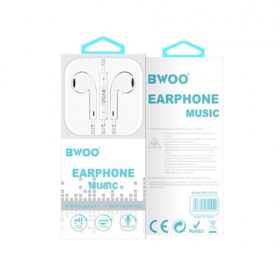 BWOO BO-HF05 Wired Earphone 3.5mm stereo white