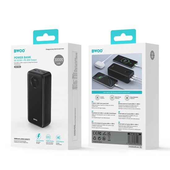 BWOO BO-P64 22,5W 30000 mAh power bank with LCD screen, black