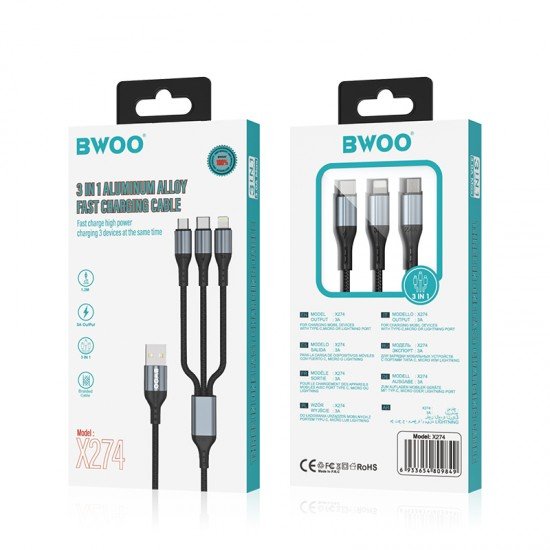 BWOO X274 Fast 3 in 1 USB 3A cable