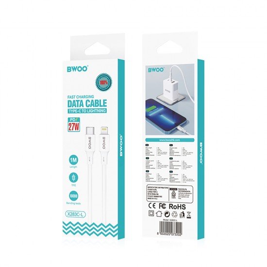 BWOO USB-C - Lightning cable 1m 27W ABS + TPE X283 CL white