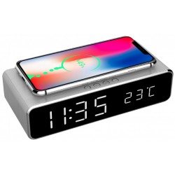 GEMBIRD DIGITAL ALARM CLOCK WITH WIRELESS CHARGING FUNCTION SILVER